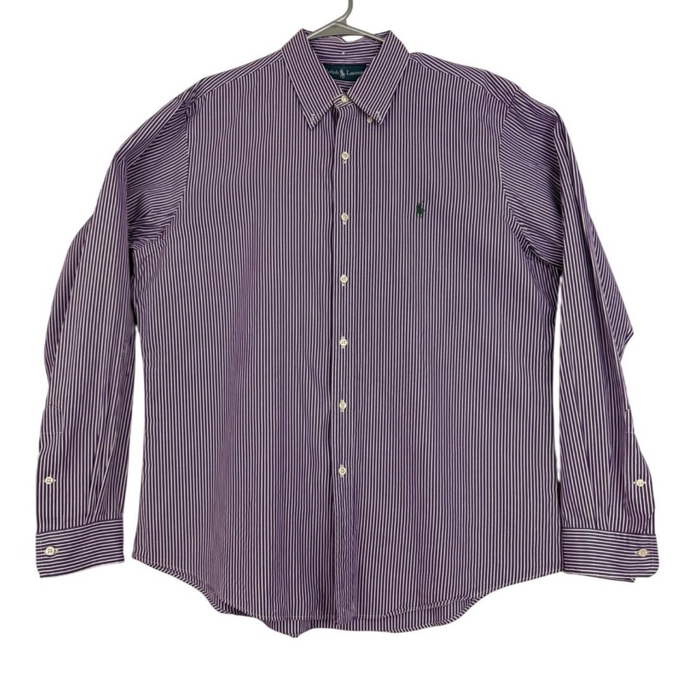 Ralph Lauren Button Down Shirt Men Extra Large Purple Striped Long Sleeve Cotton
